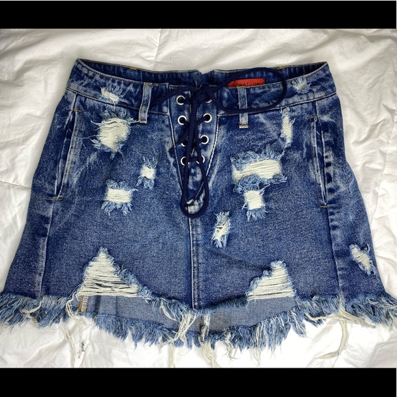 Tie Up Denim Mini Skirt - Picture 1 of 3